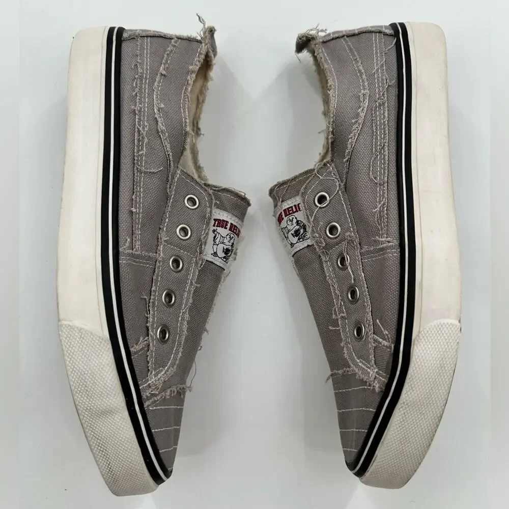 True Religion Korey Gray Distressed Canvas Slip On Sneakers Men's Size 6